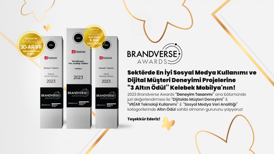 Kelebek Mobilya 3 Altın Ödülle Brandverse Awards