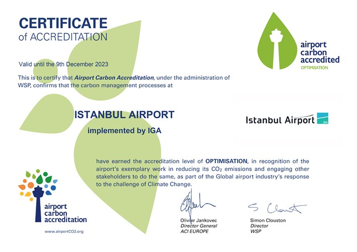 İGA İstanbul Havalimanı ‘Karbon Salımı Sertifikasında Seviye Atladı