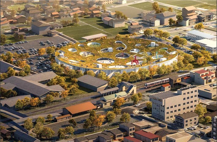 Hida Şehri'nde Yeşil Çatılı Bir Kültür Merkezi