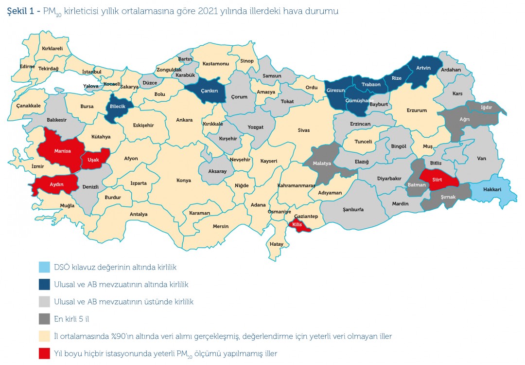 Türkiye'nin hava kirliliği haritası